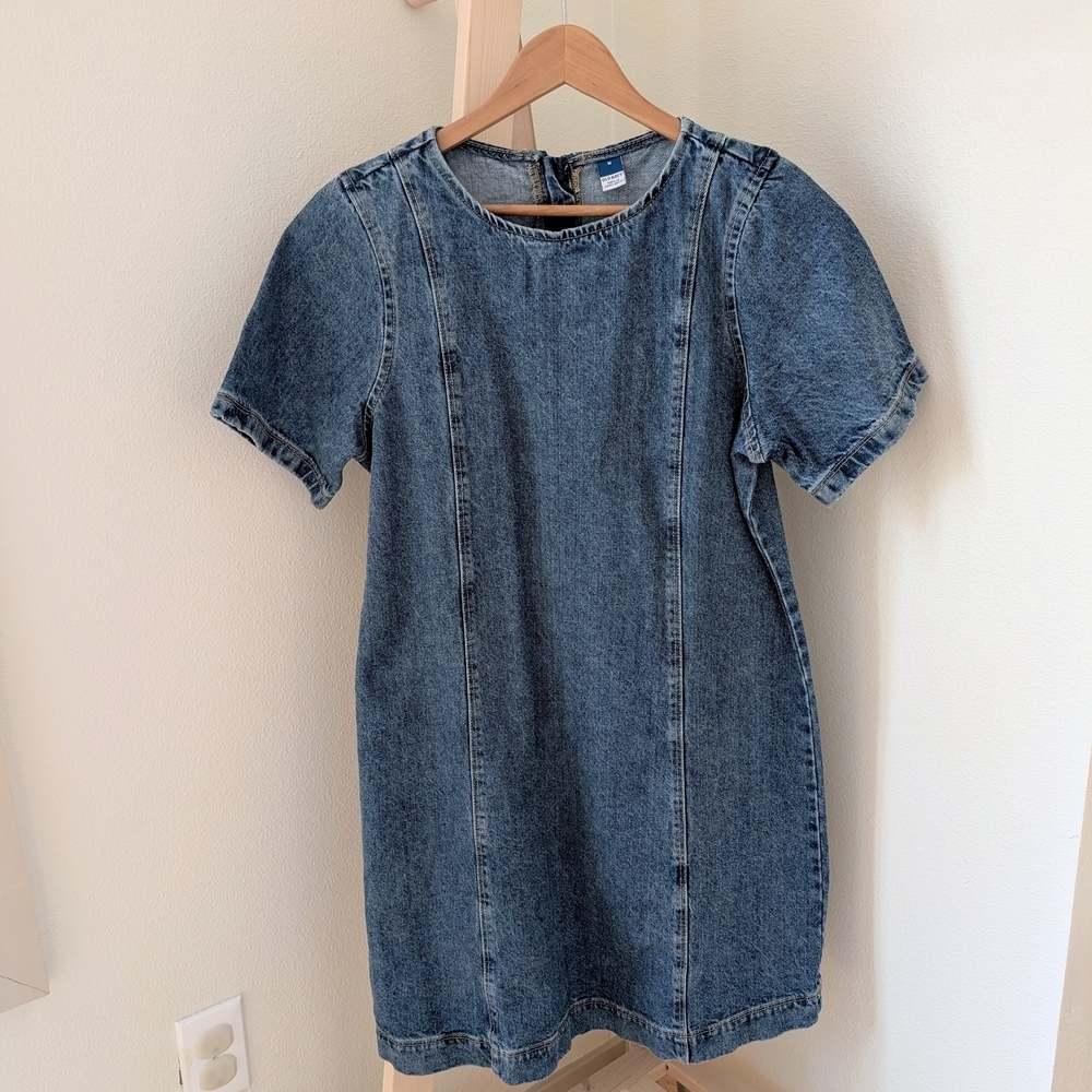 NEW Old Navy Denim Shirt Sleeve Mini Crewneck Dress In Blue - M - Picture 3 of 7